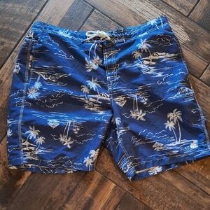 Caribbean Joe Navy Palm Print Men's Board Shorts